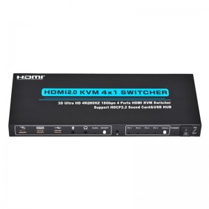 دعم محول V2.0 HDMI KVM 4 × 1 الترا HD 4Kx2K @ 60Hz HDCP2.2 بطاقة الصوت بسرعة 18 جيجابت في الثانية ومحور USB