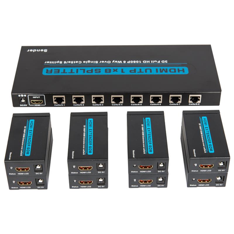 8 منافذ HDMI UTP 1x8 Splitter Over Cat5e \/ 6 واحدة مع 8 أجهزة استقبال حتى 60 متر