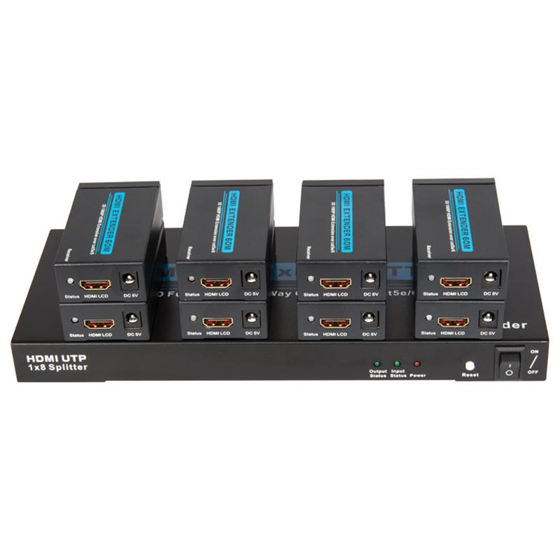 8 منافذ HDMI UTP 1x8 Splitter Over Cat5e \/ 6 واحدة مع 8 أجهزة استقبال حتى 60 متر